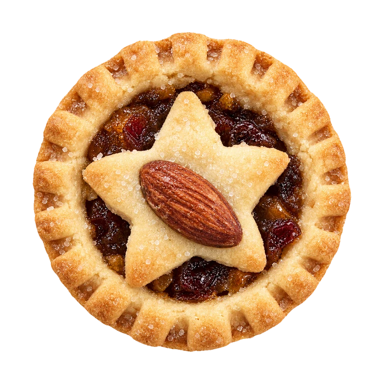 Cartwright & Butler Cranberry & Orange Mini Mince Pies | Gold Christmas Carton, top view